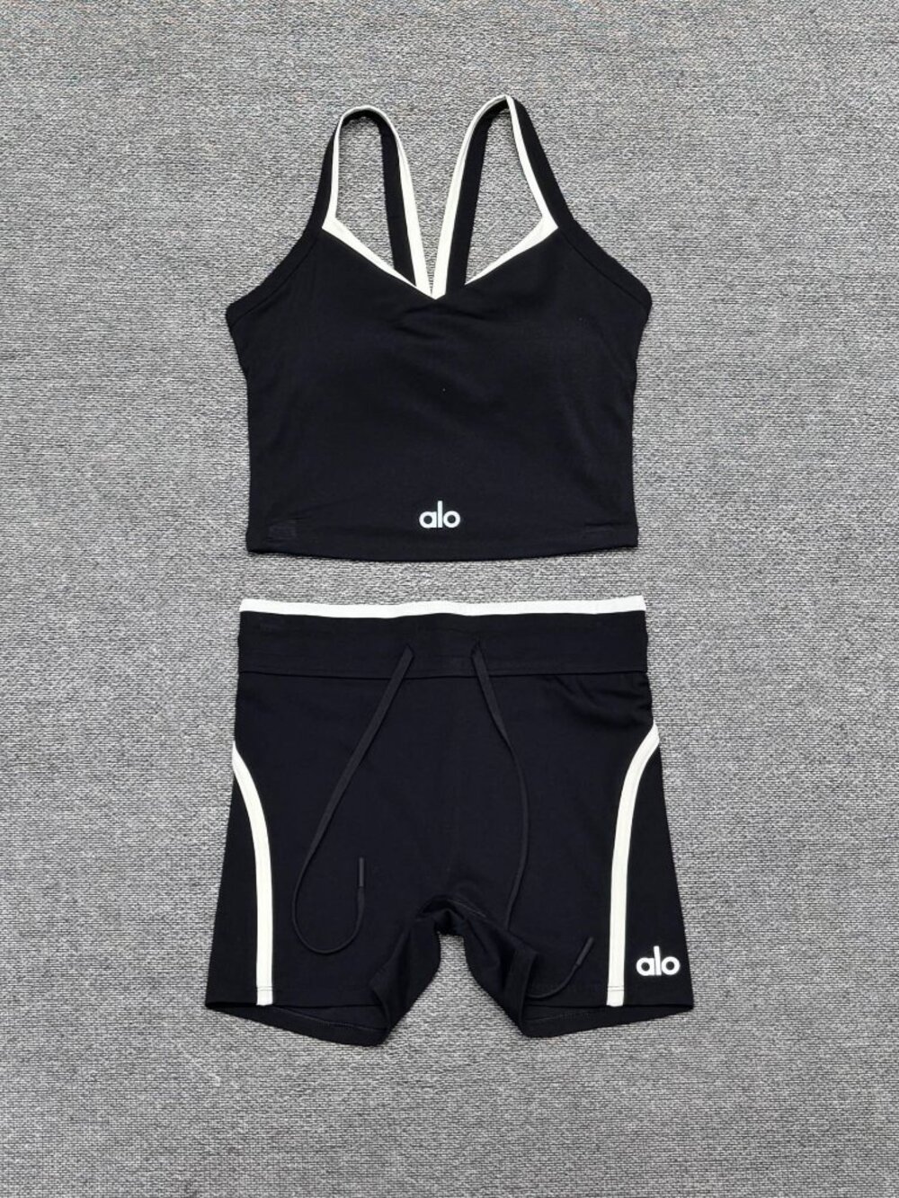 ALO Black Tank Top & Stretch Shorts — Size S